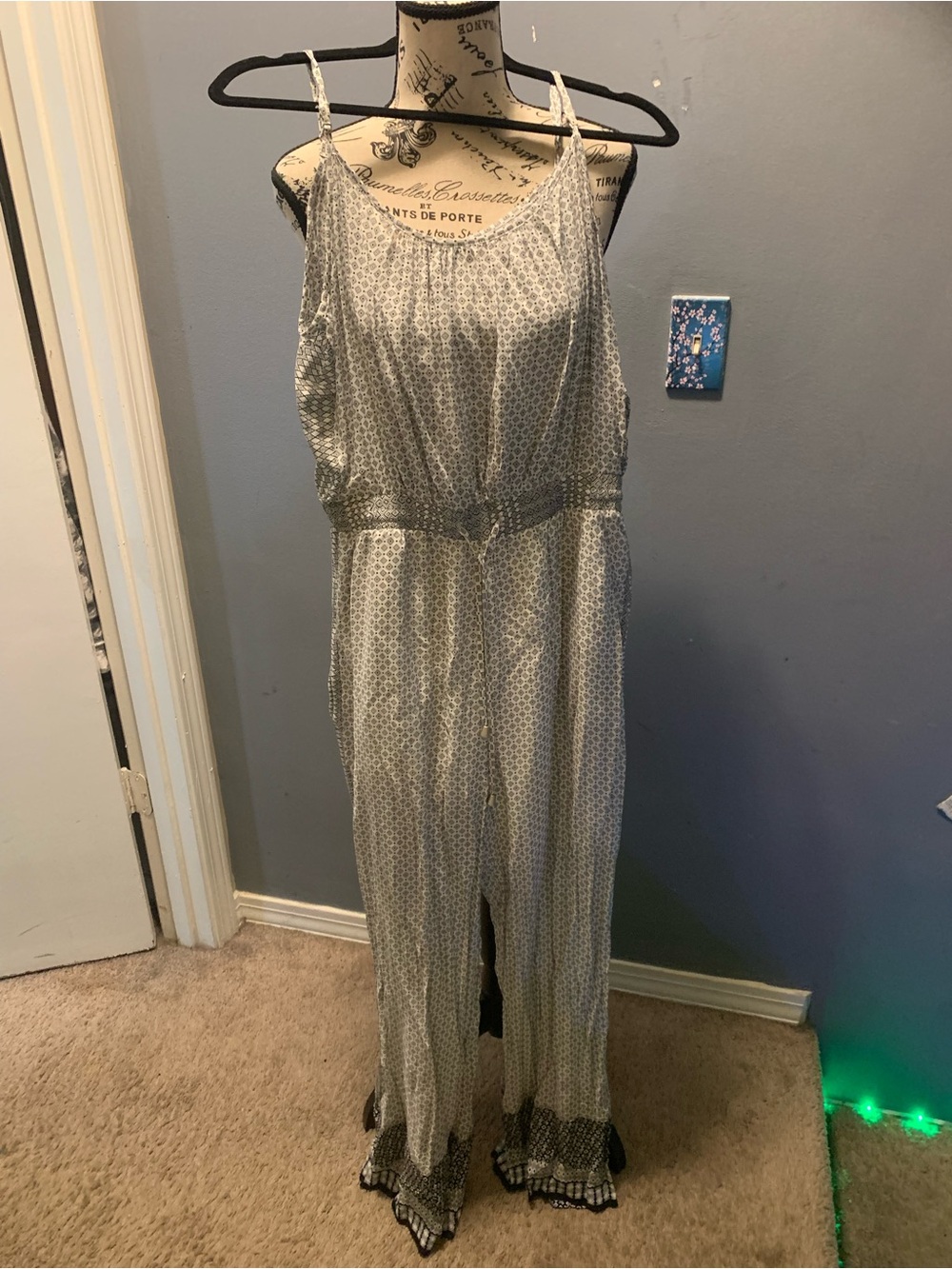 Forever 21 Gray patterned spaghetti-strap jumpsuit